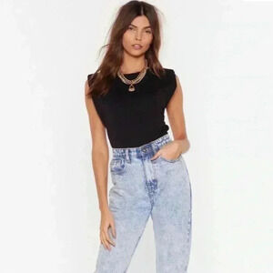 Nasty Gal chip on your shoulder black Jersey top sz 10 NWT